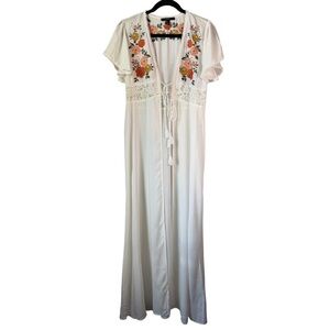 White Boho Embroidered Maxi Dress Lace Detail